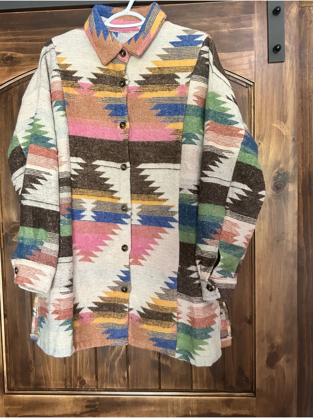 Aztec Multicolor Pattern Button-Up Sweater Jacket - Shacket